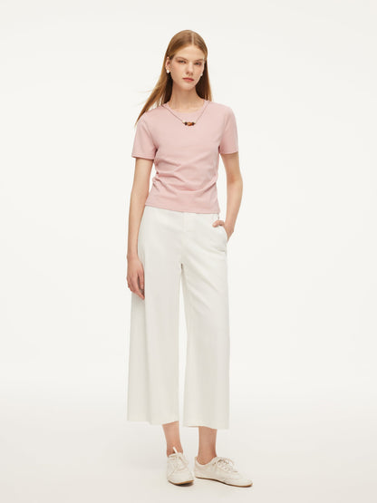 Cotton Side Twist Women T-Shirt With Detachable Beaded Chain