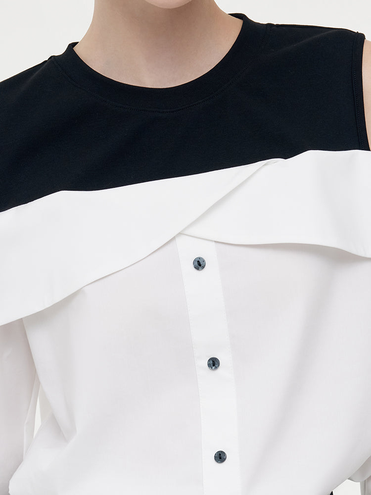 Cold Shoulder Color Block Women Shirt