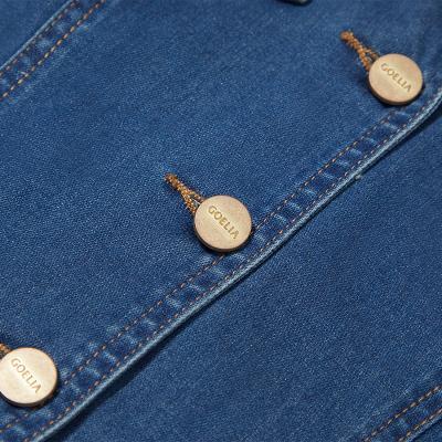 V-neck Gathered Waist Denim Midi Collared Dress