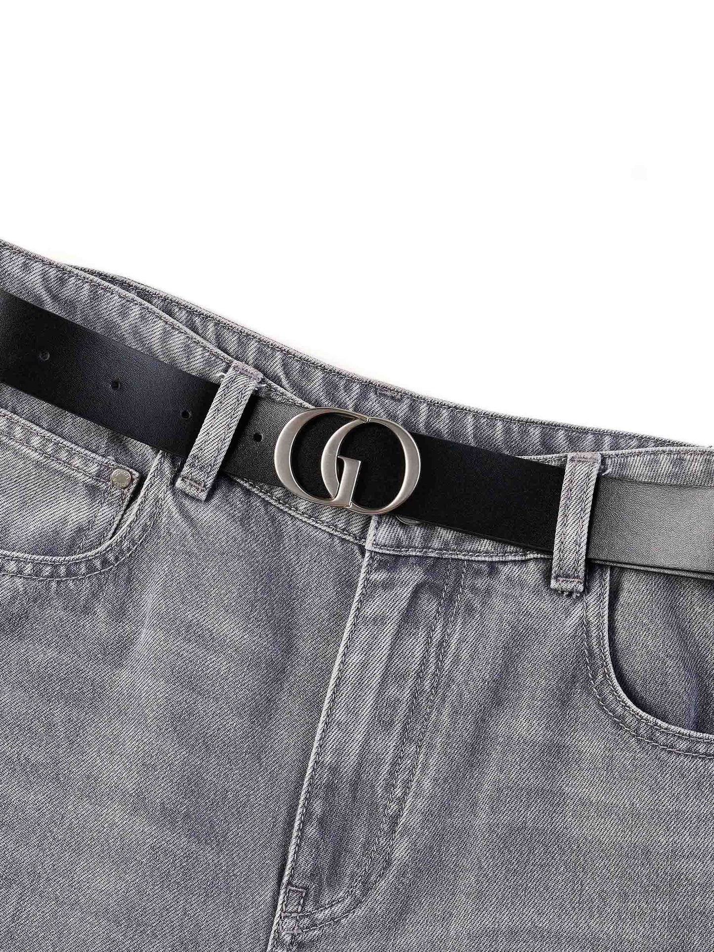 Lyocell Cotton Blend Denim Women Straight Wide Leg Jeans With Leather Belt