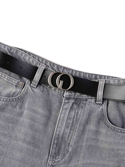 Lyocell Cotton Blend Denim Women Straight Wide Leg Jeans With Leather Belt