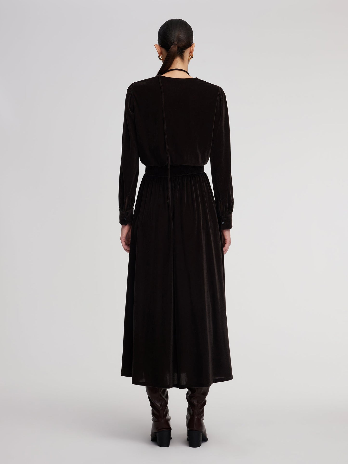 Velvet Twist Front Knit Top And Skirt Two-Piece Set With Floral Ribbon