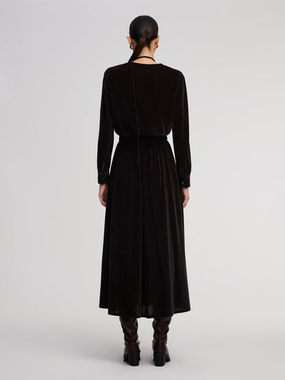 Velvet Twist Front Knit Top And Skirt Two-Piece Set With Floral Ribbon