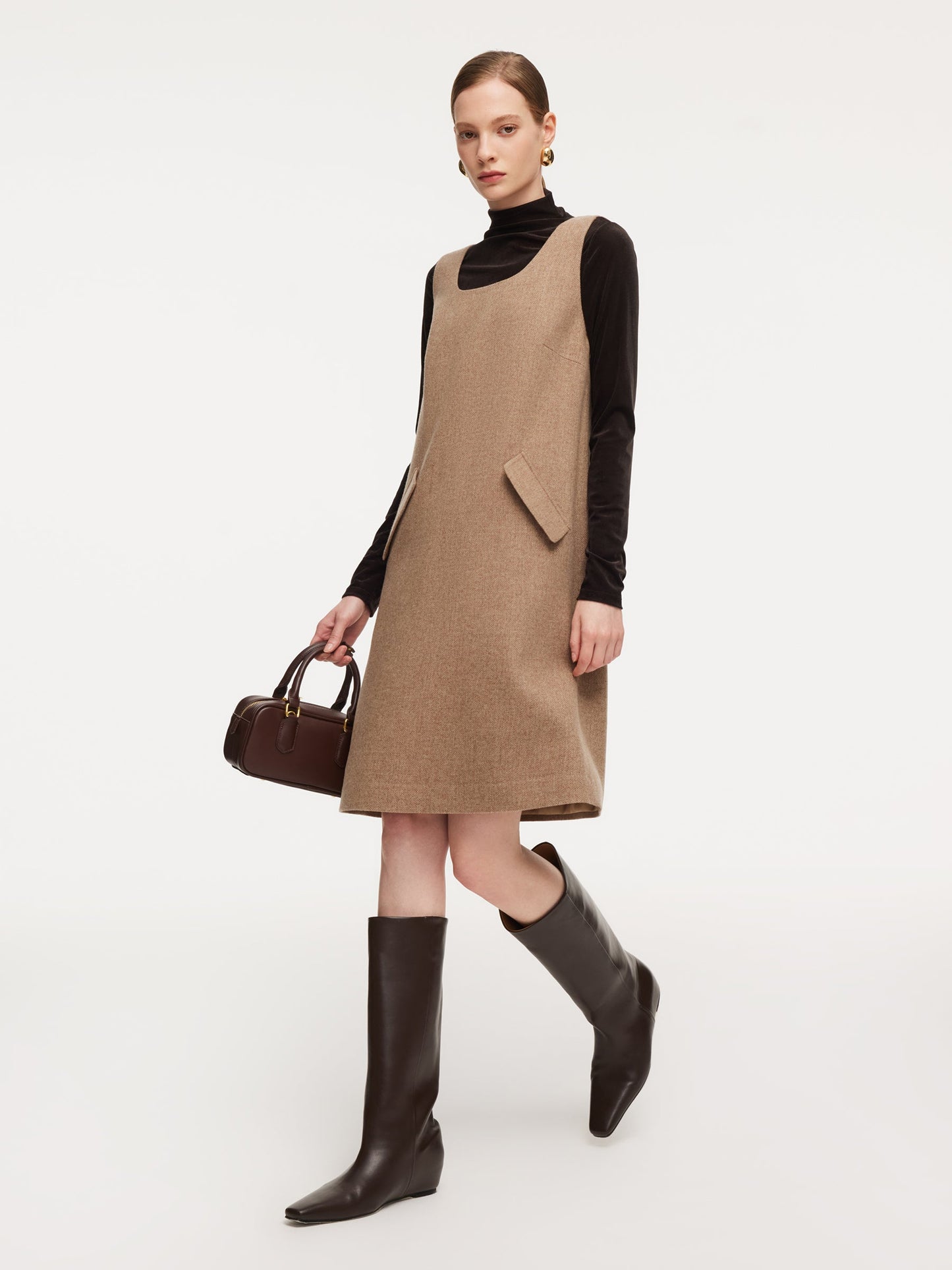 Washable Wool Cashmere Blend Sleeveless Dress And Velvet Knit Top Two-Piece Set