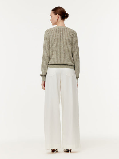 Linen Sequins Openwork Women Knit Cardigan