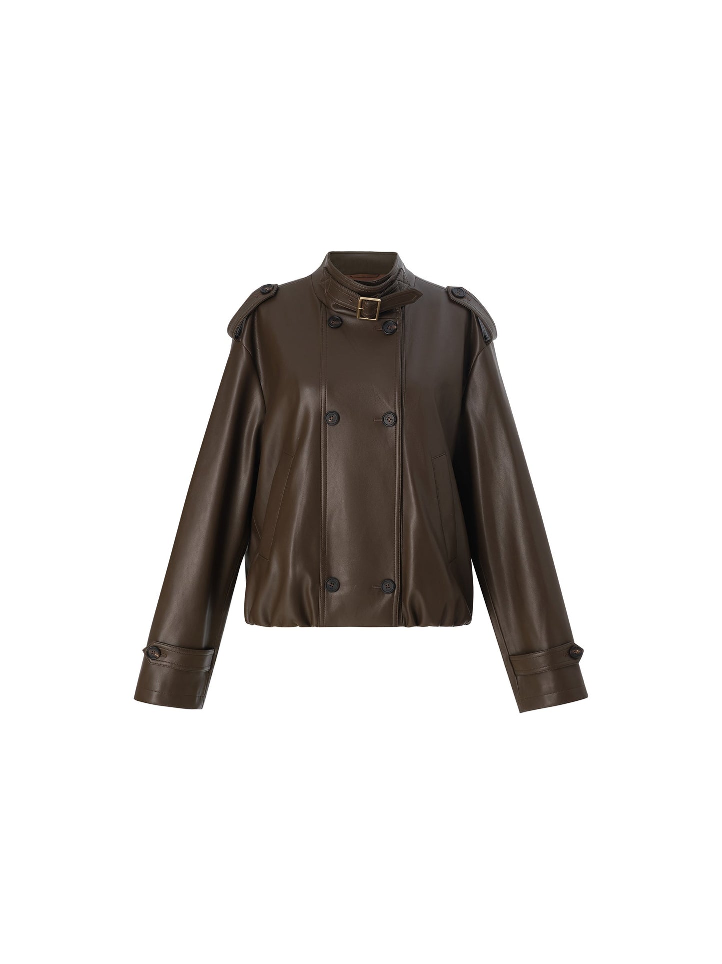 PU Leather Double-Breasted Women Trench Jacket