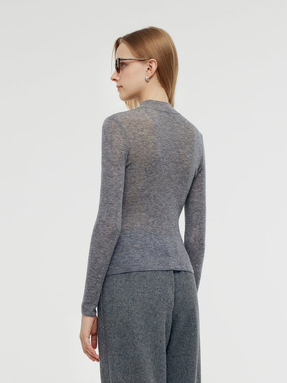 100% Wool Mock Neck Women Long Sleeve Top