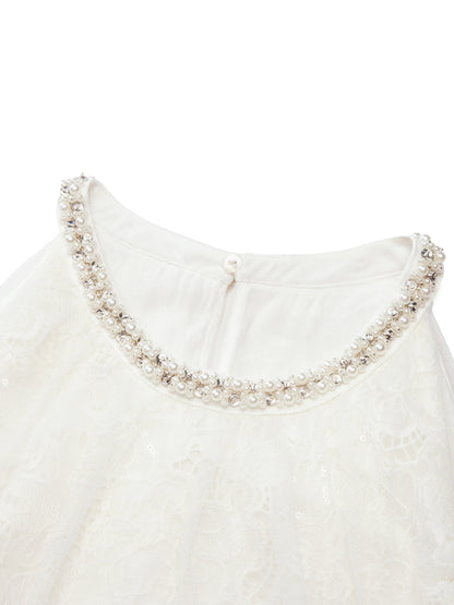 Lace Embroidered Sequins Halter Top And Mesh Skirt Two-Piece Set