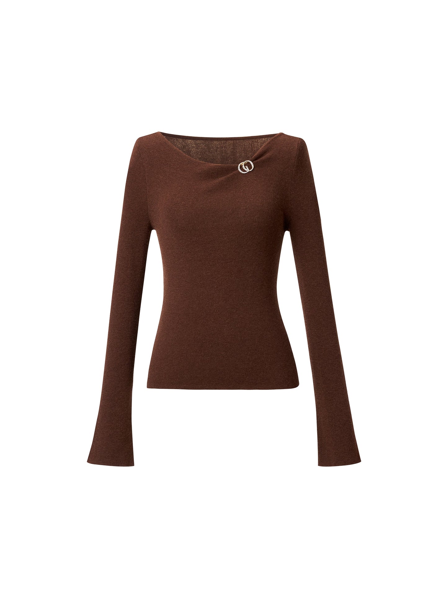 [Preview] Wool Blend Boat Neck Women Knit Top With GO Letter Clip
