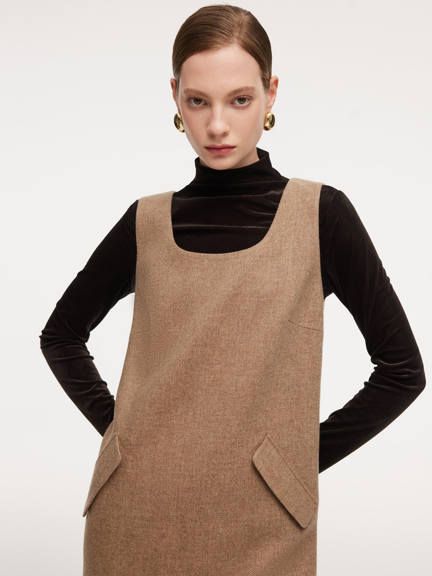 Washable Wool Cashmere Blend Sleeveless Dress And Velvet Knit Top Two-Piece Set