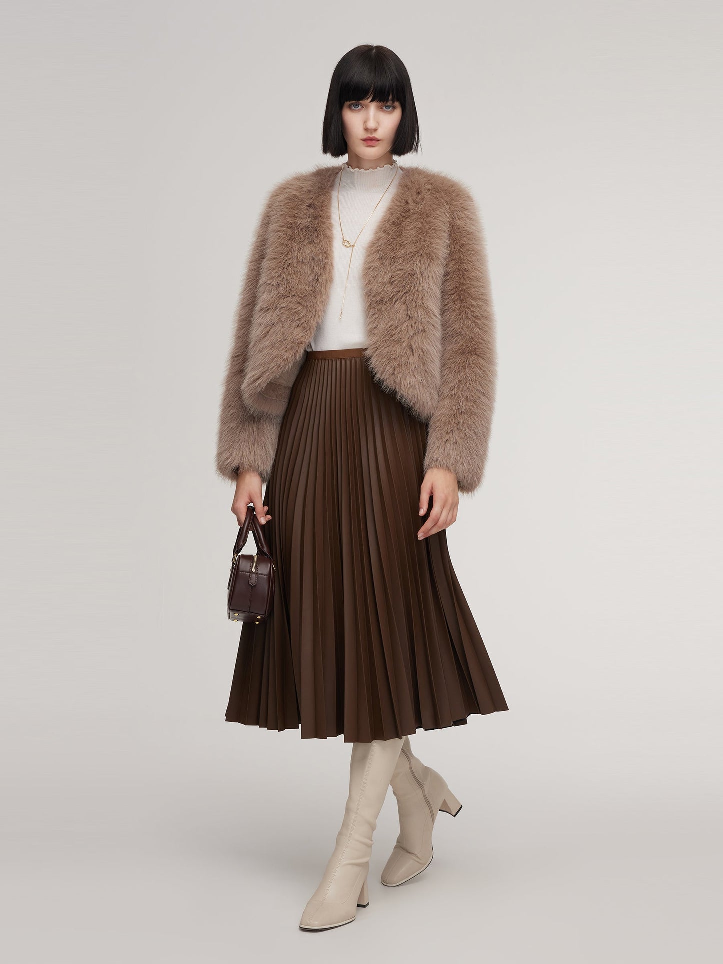 Eco-friendly Fur V-Neck Women Coat