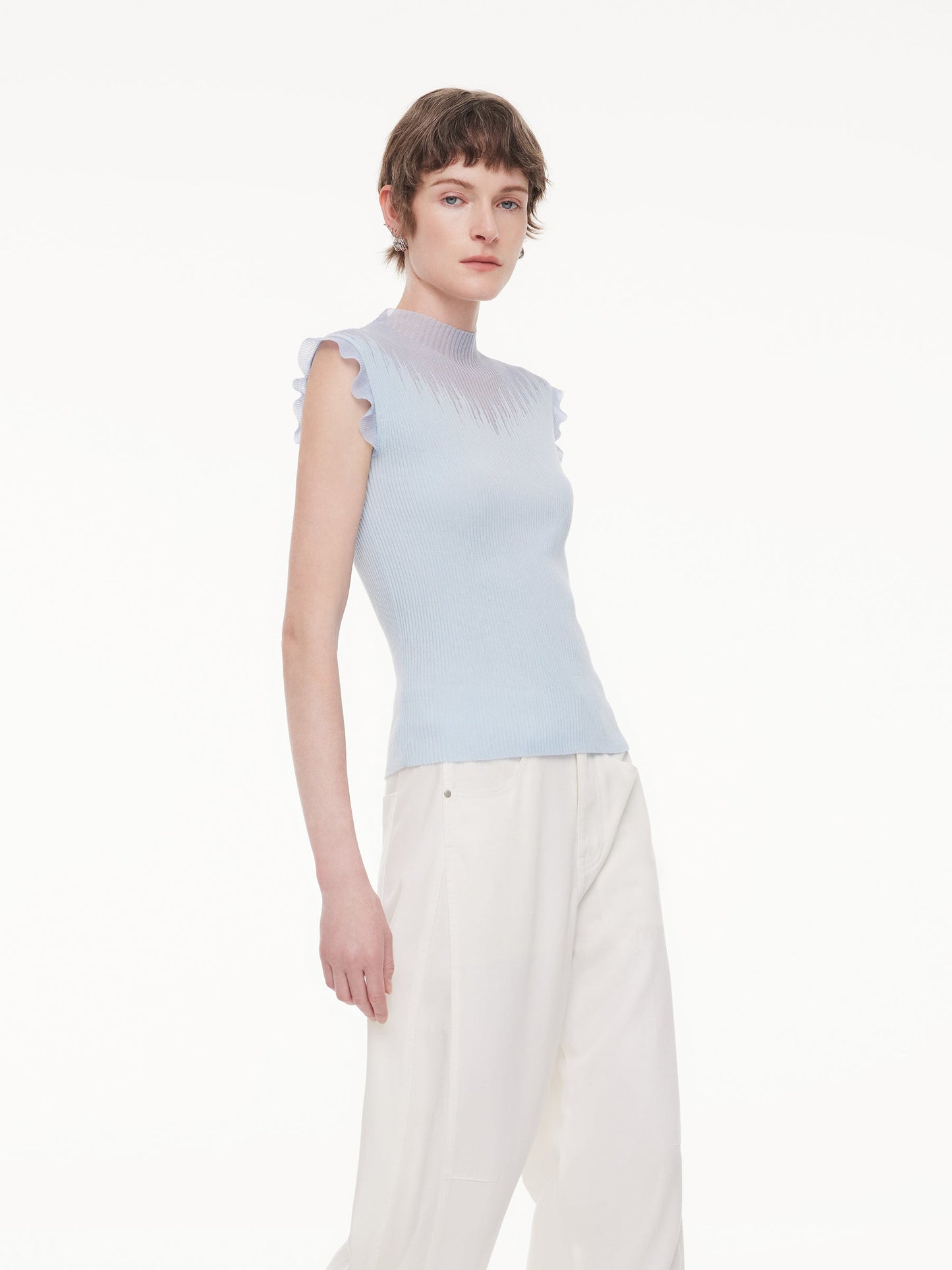 Ruffle Cuff Women Knit Tank Top