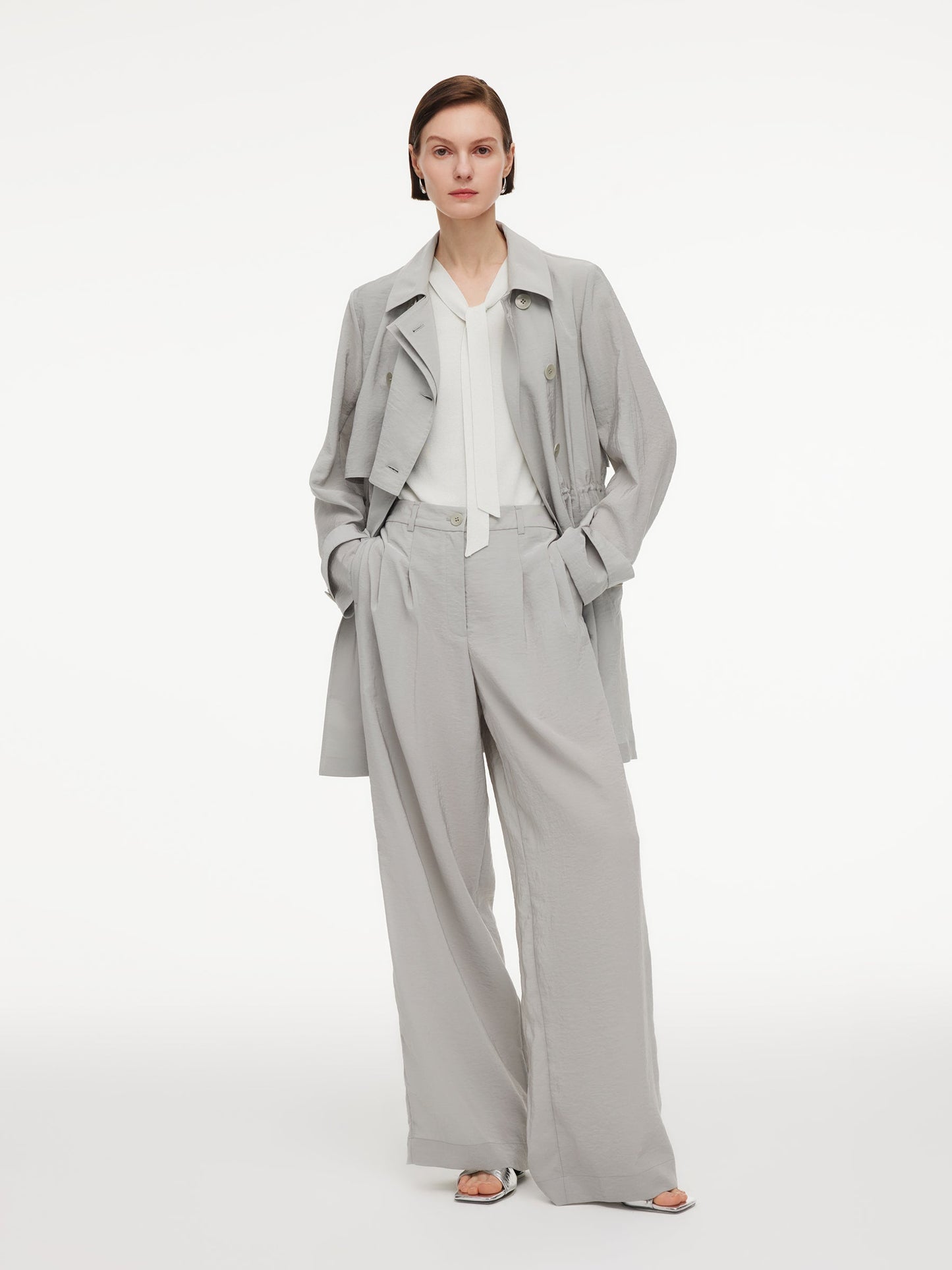 [Preview] Triacetate Blend Drawstring Waist Women Trench Coat