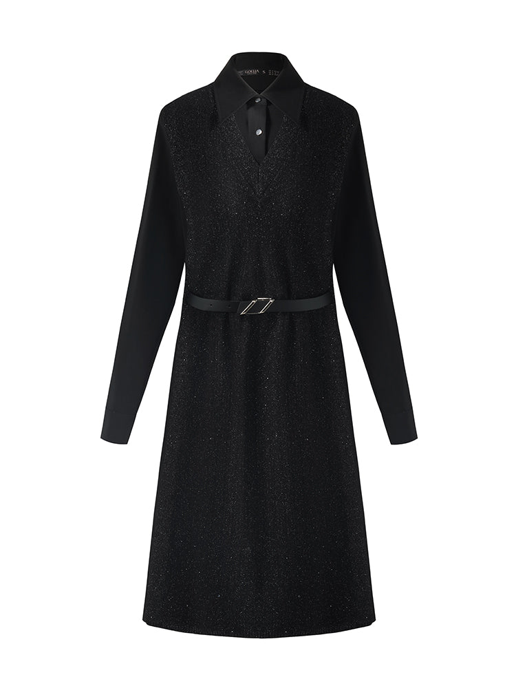 Wool Blend Patchwork Women Mini Dress