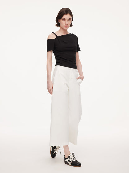 Tencel Blend Stretch One-Shoulder Women Knit Top