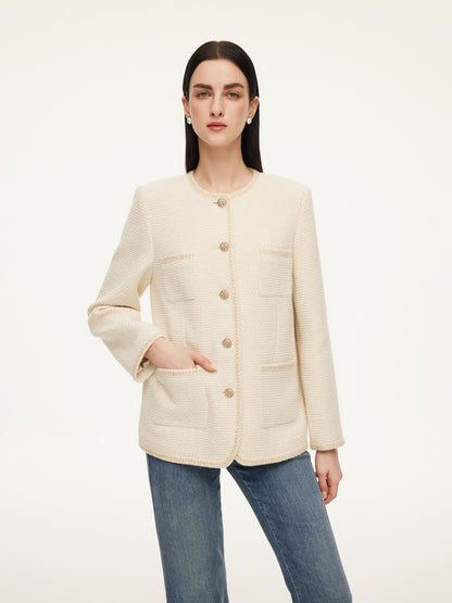 Wool Blend Tweed Braided Trim Women Jacket