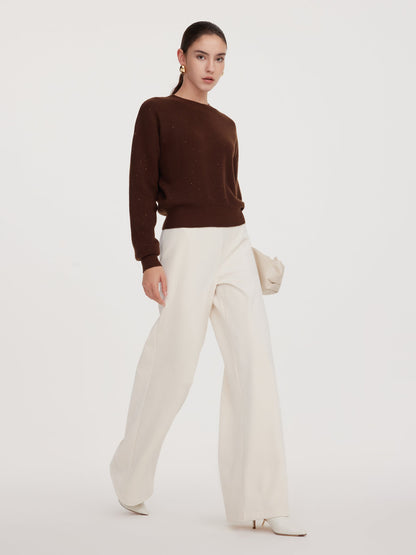 Velvet Ribbed Loose Straight Leg Women Knit Pants