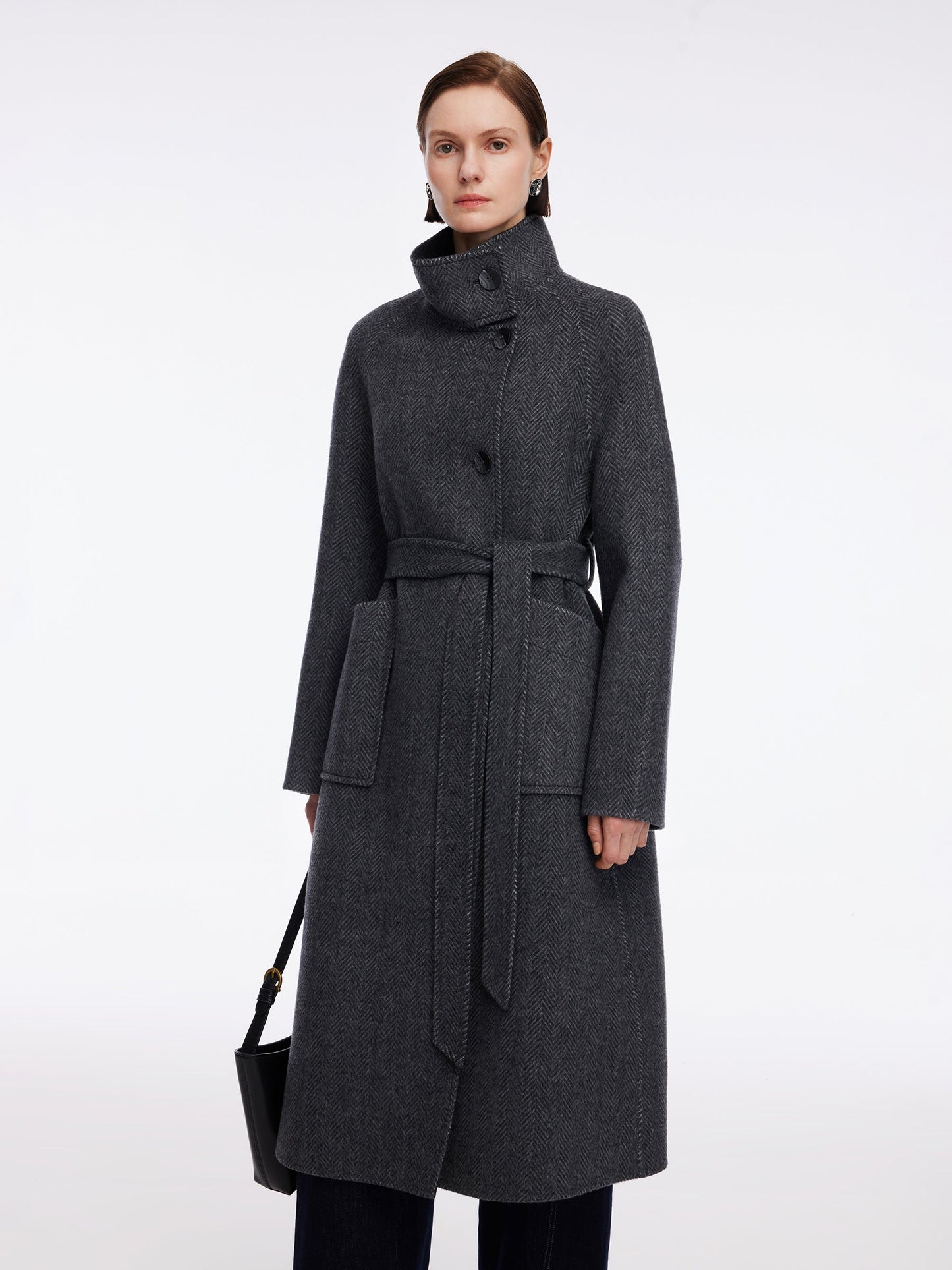Cashmere Wool Blend Double-Faced Women Self-Tie Belt Overcoat