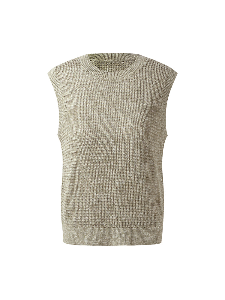 Linen Sequins Openwork Women Knit Tank Top