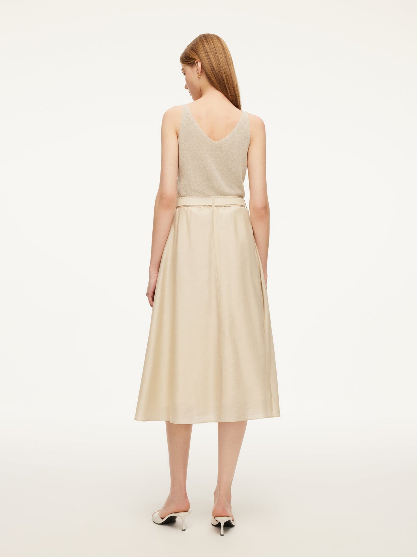 Tencel Acetate Linen Blend Women A-Line Skirt With Belt