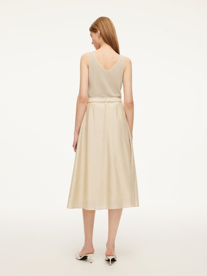 Tencel Acetate Linen Blend Women A-Line Skirt With Belt