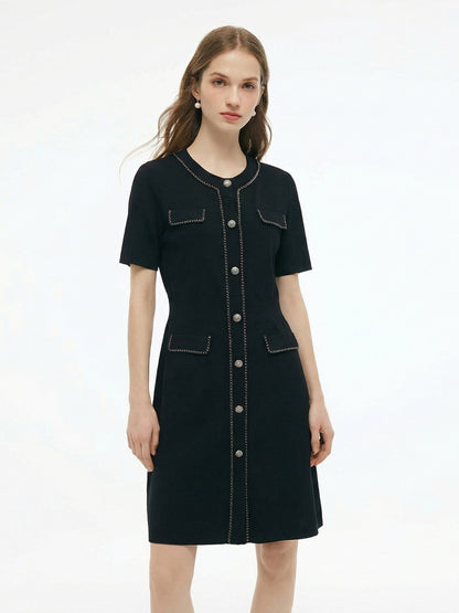 Tencel Blend Round Neck Women Knit Mini Dress