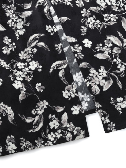 Floral Print Side Slit Twist Front Women H-Line Skirt