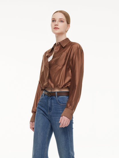 Tencel Blend Mock Layered Women Shirt