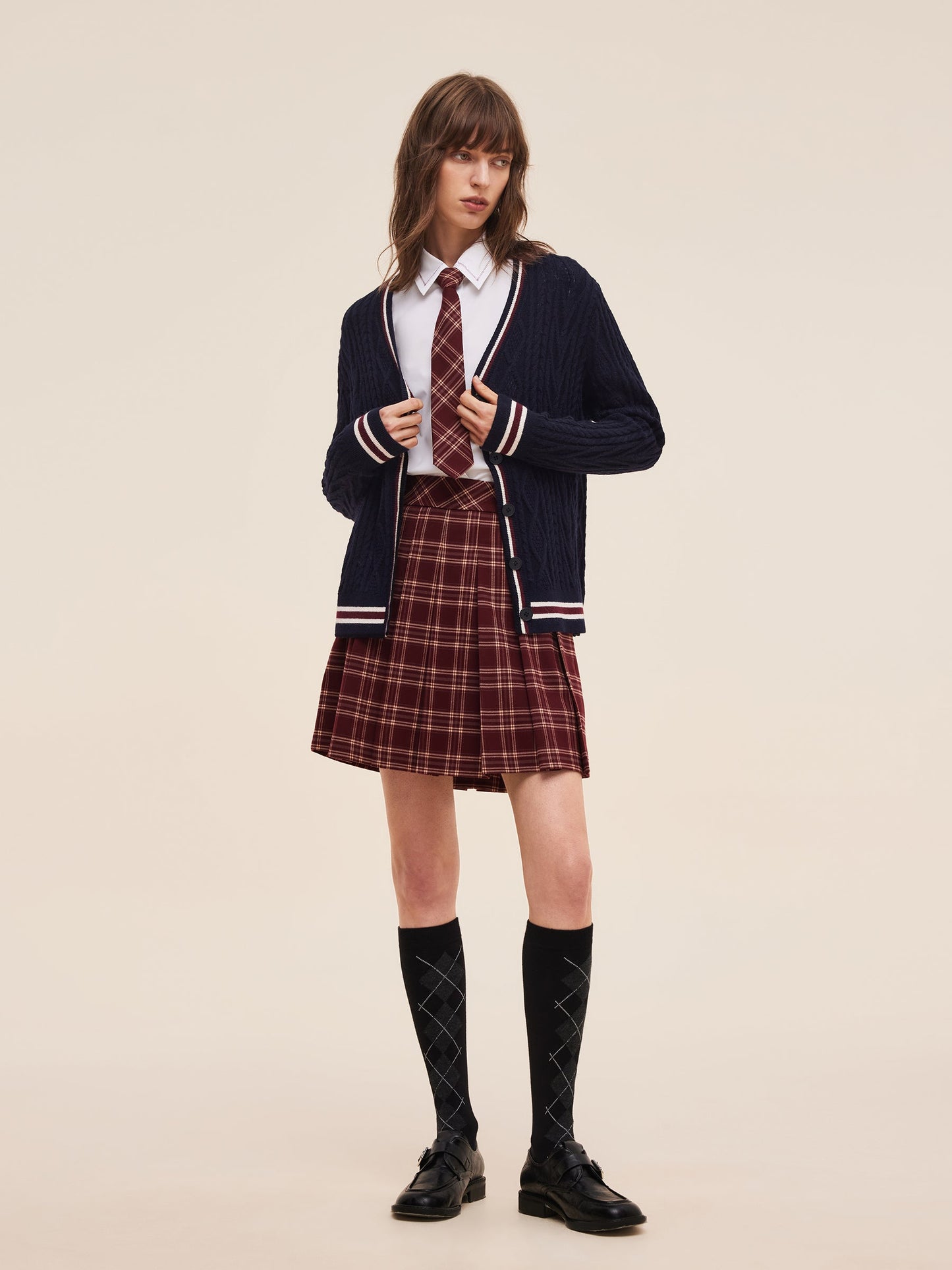 Wool Blend Contrast Trim Women Cardigan