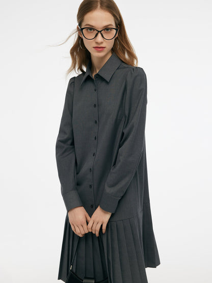 Wool Blend Knit Vest And Shirt Mini Dress Two-Piece Set With Belt
