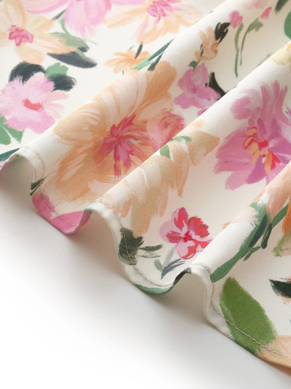 19MM Mulberry Silk Floral Print V-Neck Women Maxi Dress