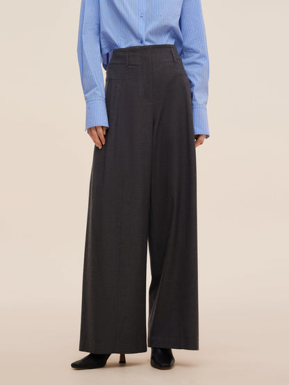 Wool Blend Women High Waisted Wide Leg Pants