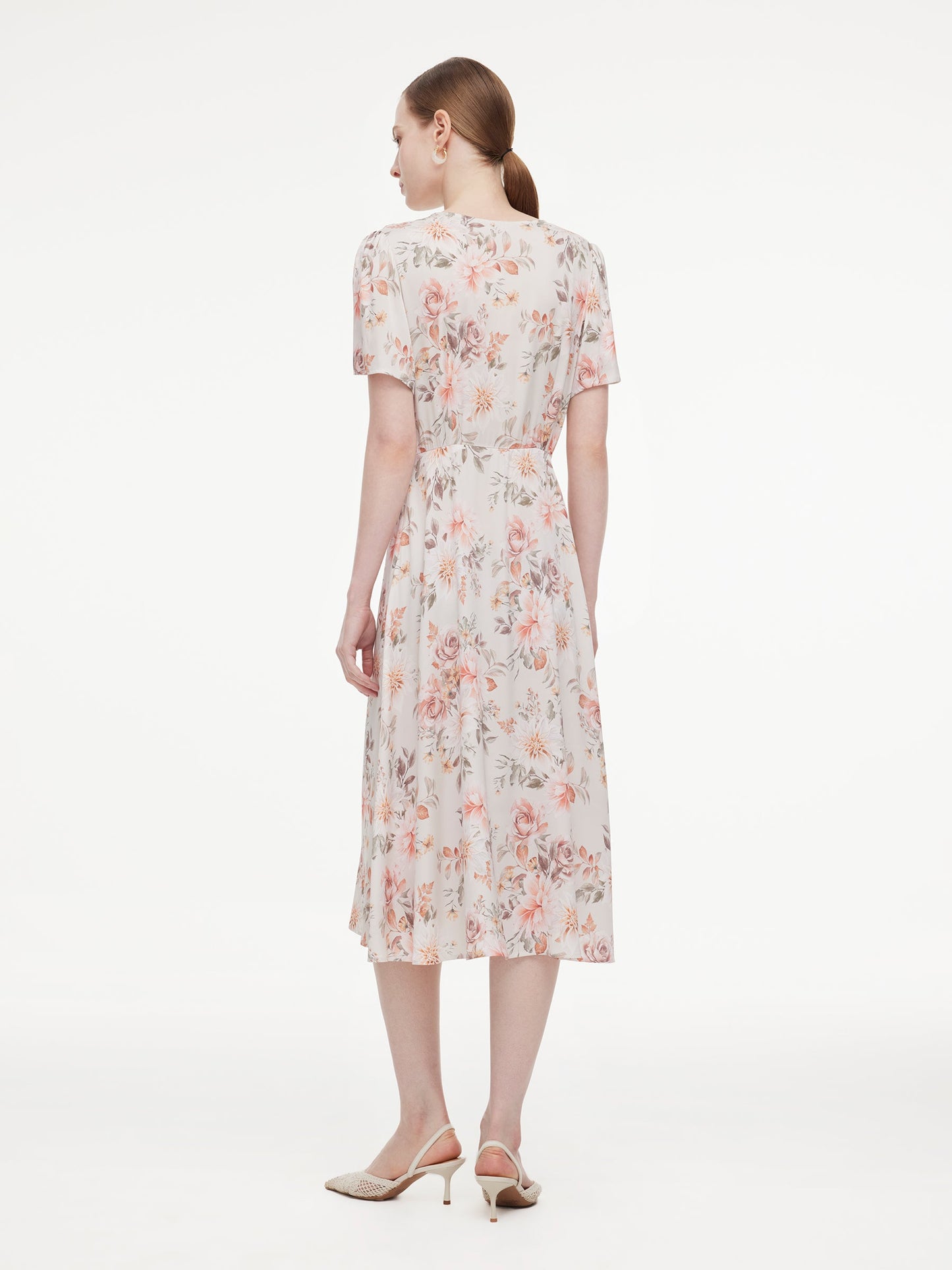 19MM Mulberry Silk Floral Print Twist Front Women Midi Dress