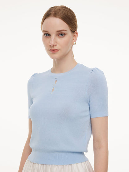 Tencel Blend Knit Top And A-Line Skirt Two-Piece Set With Detachable 3D Crochet Flowers