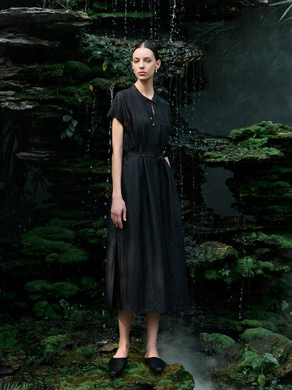 18 Momme Xiang Yun Silk Slit Cheongsam Women Qipao Maxi Dress With Belt
