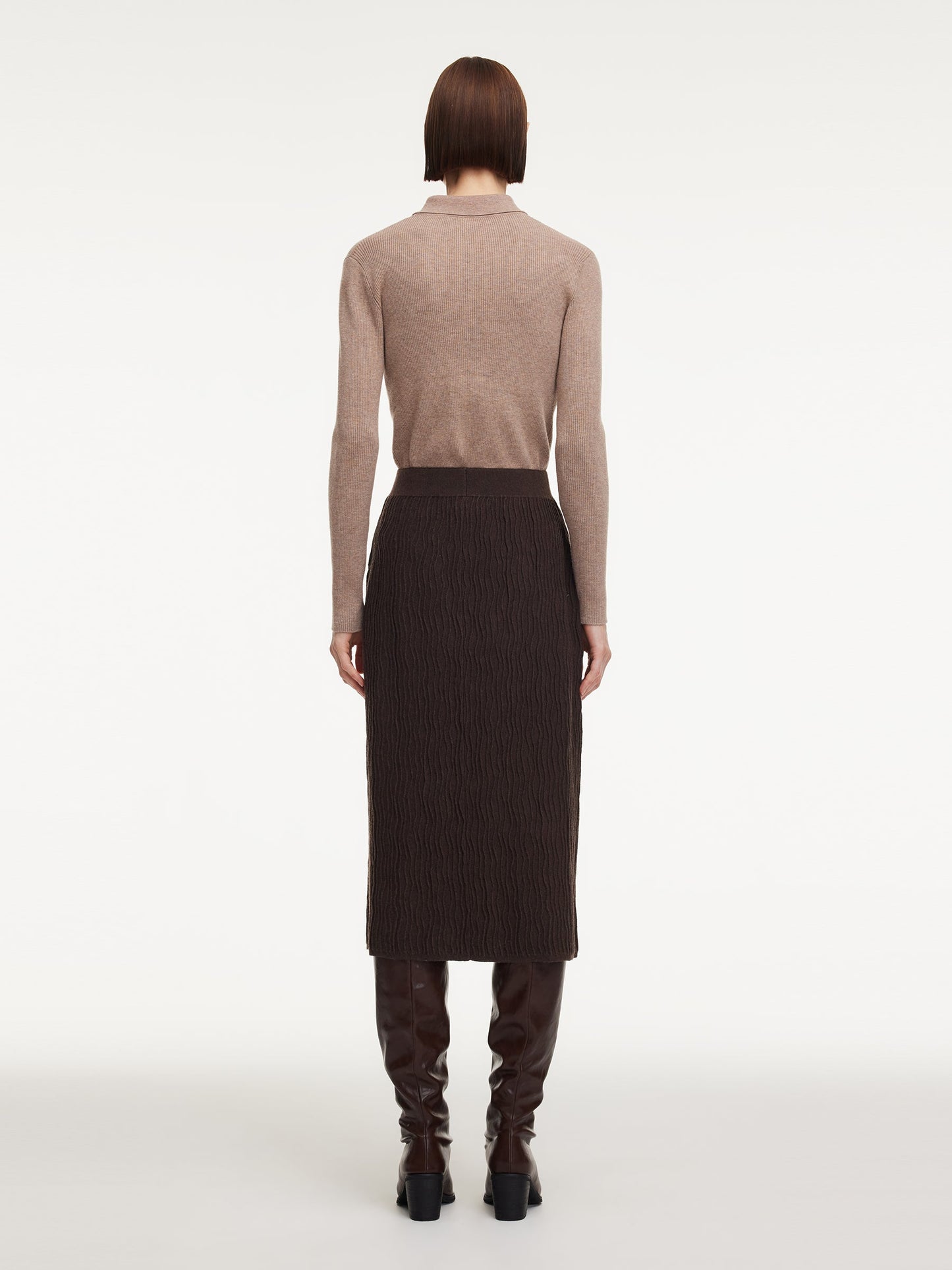 Ribbed Knitted Column Women Skirt