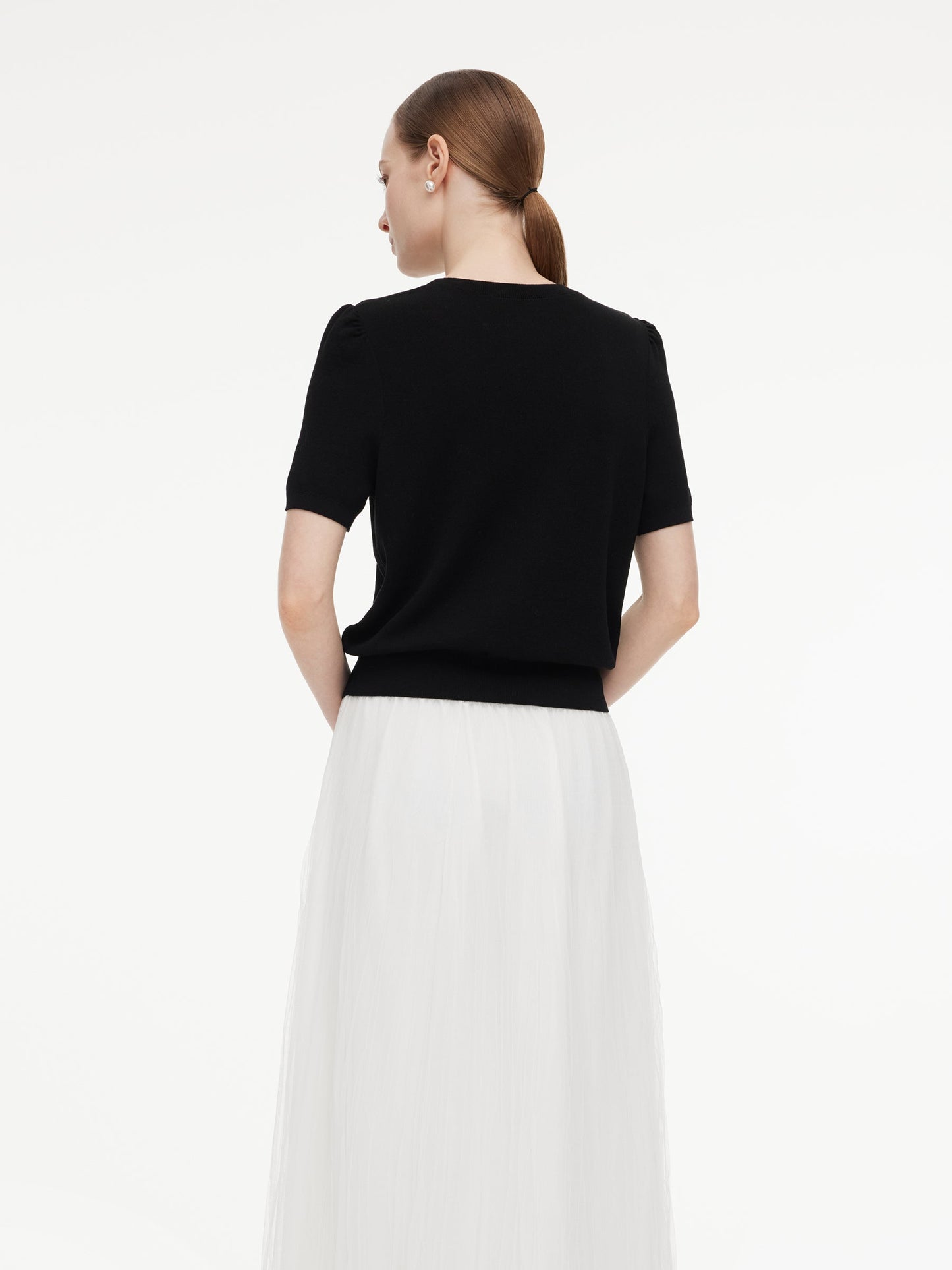 Lyocell Blend Beaded Bowknot Women Knit Top