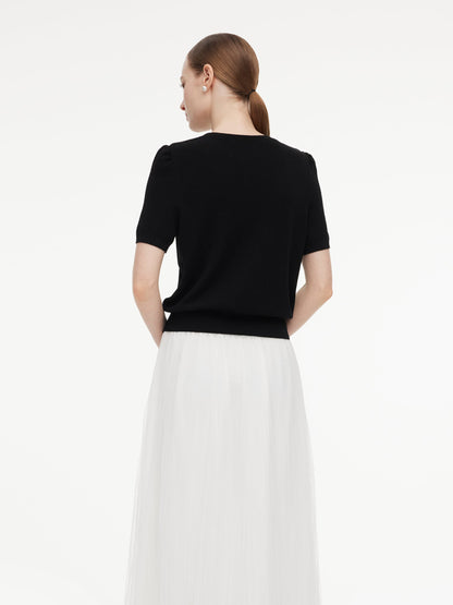 Lyocell Blend Beaded Bowknot Women Knit Top