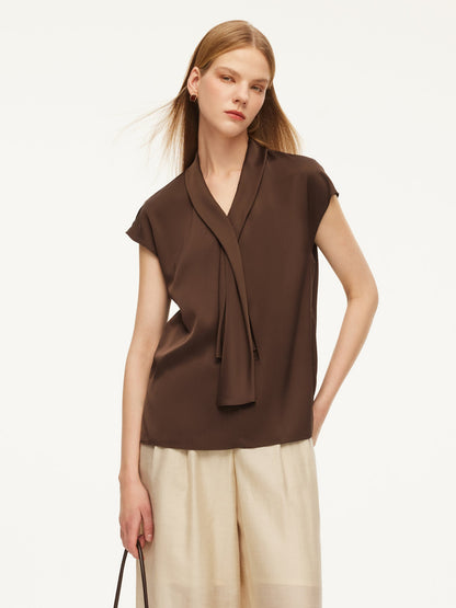 22MM Mulberry Silk Tie Neck Women Blouse