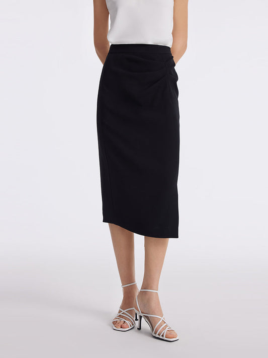 Triacetate Slit Ruched Women Half Skirt