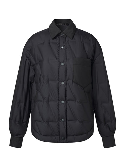 Drawstring Hem Shirt Collar Goose Down Jacket