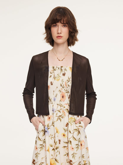Tencel Blend Cardigan And Floral Print Strap Dress Two-Piece Set