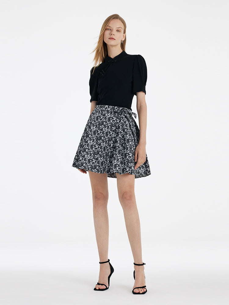 Mandarin Collared Knitted Top And Short Mamianqun Two-Piece Set