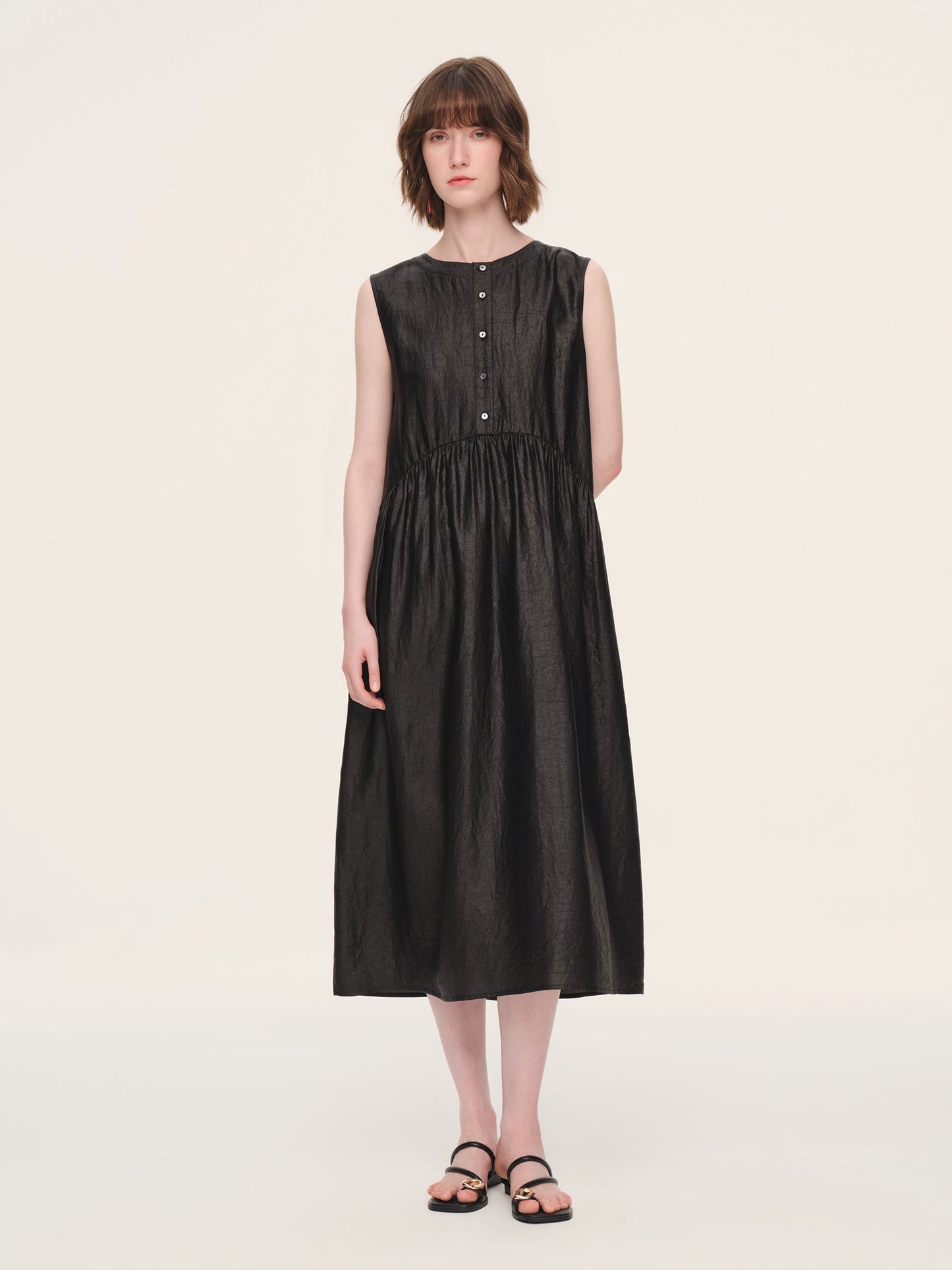 12MM Gambiered Canton Gauze Reversible Women Sleeveless Maxi Dress