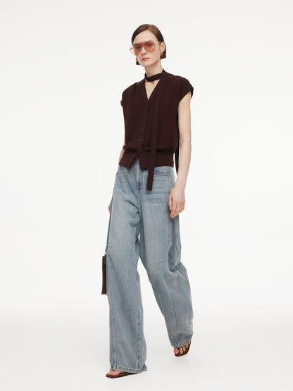 [Preview] Lyocell Blend V-Neck Women Knit Top With Ribbon