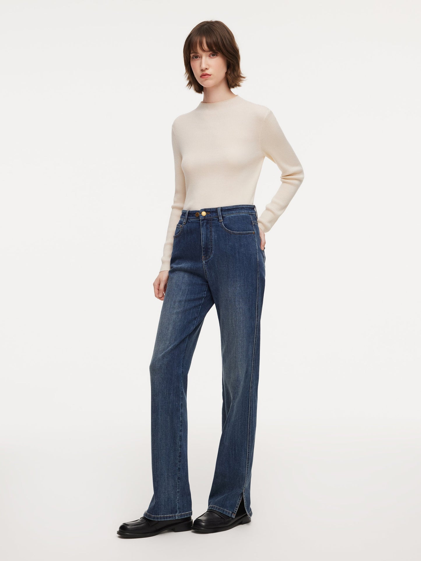 Acetate Blend Denim Micro-Flared Women Jeans