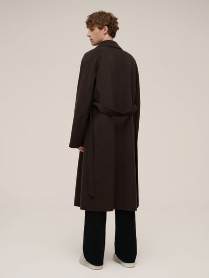 Cashmere Wool Blend Double-Faced Unisex Wrap Overcoat