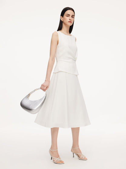 Triacetate Blend Mock Layered Women Sleeveless Midi Dress