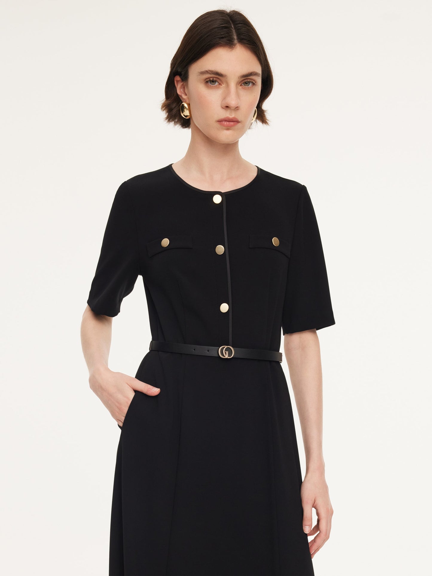 Triacetate Blend Women Midi Dress With Belt
