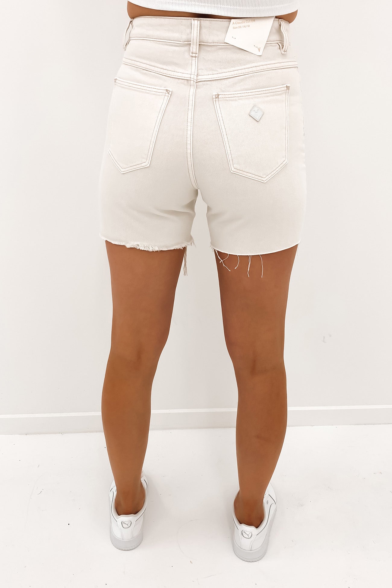 A Claudia Cut Off Short White Sand Rip